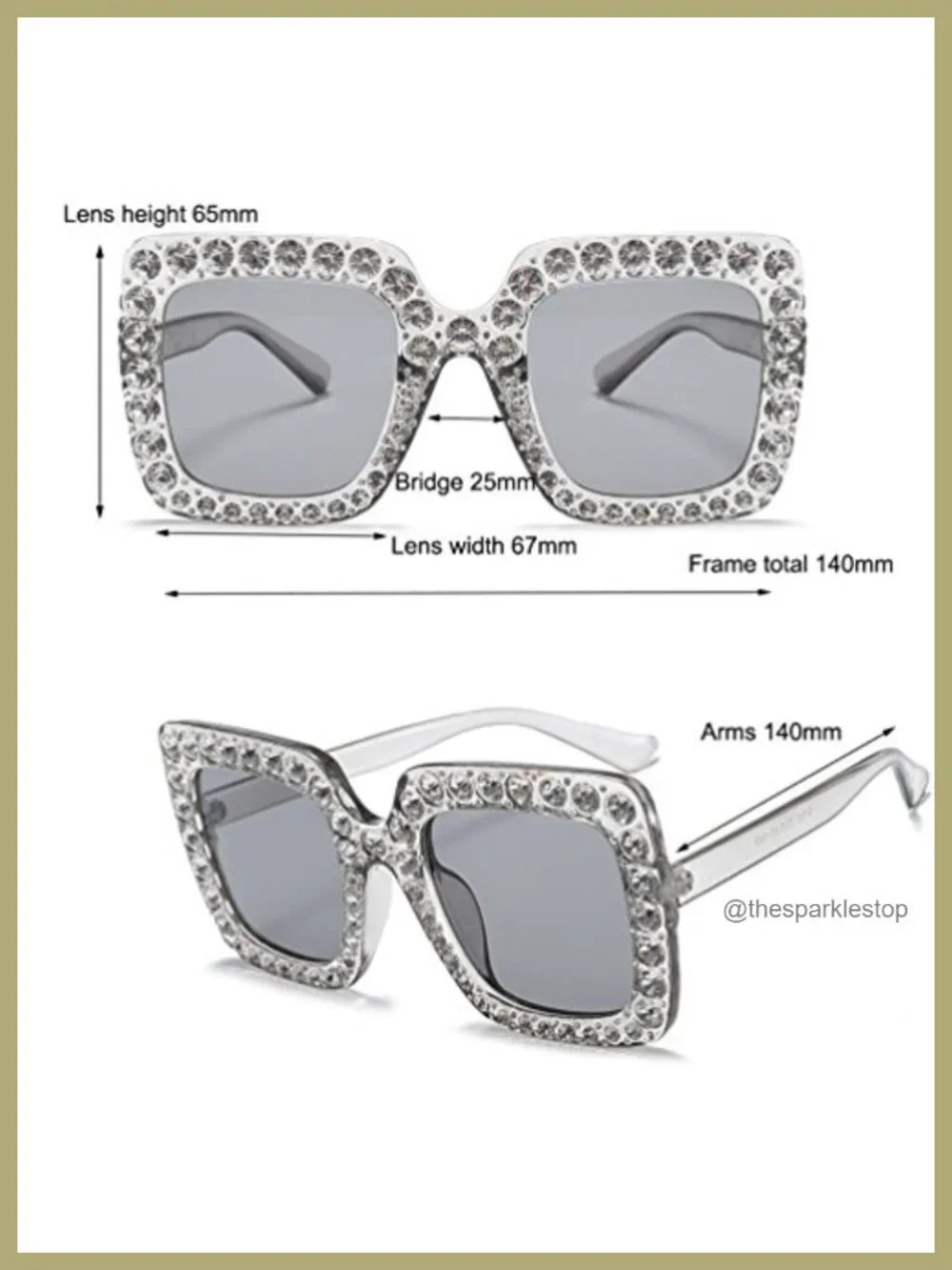 Oversized Rhinestone Square Sunglasses Women Crystal Frame Gradient Lens UV